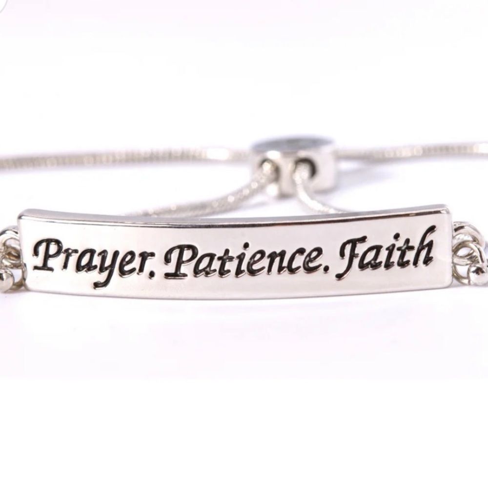 “Prayer Patience Faith” Silver Slide Bracelet
